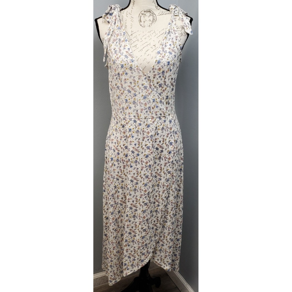 Lucky Brand Wrap Dress Womens Medium Multi Ditsy Floral Tie-Shoulder Sleeveless